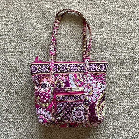 Vera Bradley Handbags - Vera Bradley Small Vera Tote Bag Magenta Retired Print Pattern Carryall Handbag
